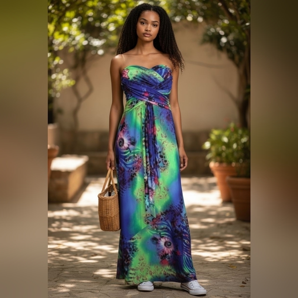 Lucas & Emma Fashion flower maxi dress Strapless stretchy dress swimsuit coverup